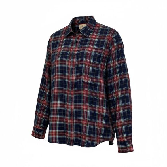 ST. JOHN’S BAY Women’s Classic Shirt XL Navy Tartan Plaid Long Sleeve Cotton NEW - Picture 1 of 15